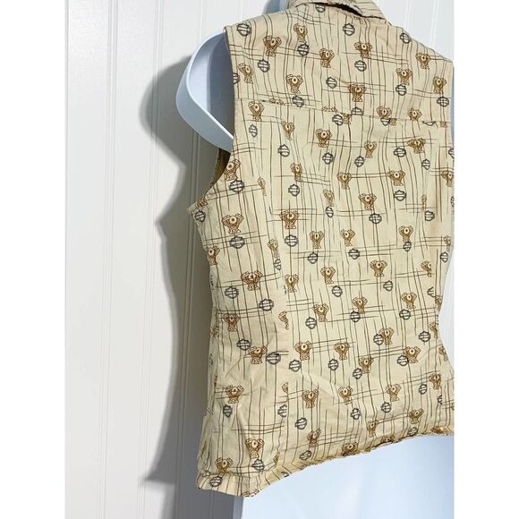 Harley Davidson Tori Richard Printed Engine Button Up Top Aloha Wear Tan Small - Picture 3 of 12
